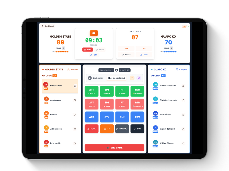 Recording a shooting foul in StatJam tracker